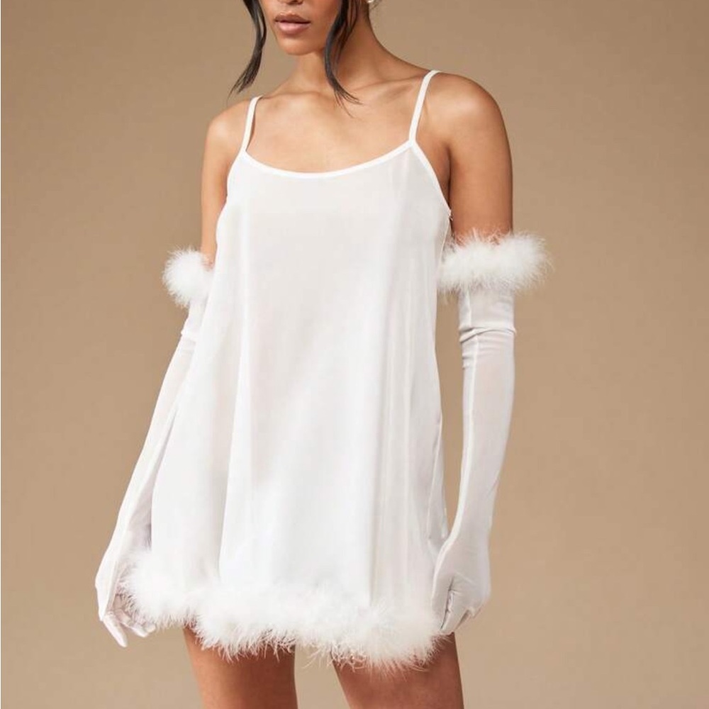 Missguided White Feather-Trim Mini Dress